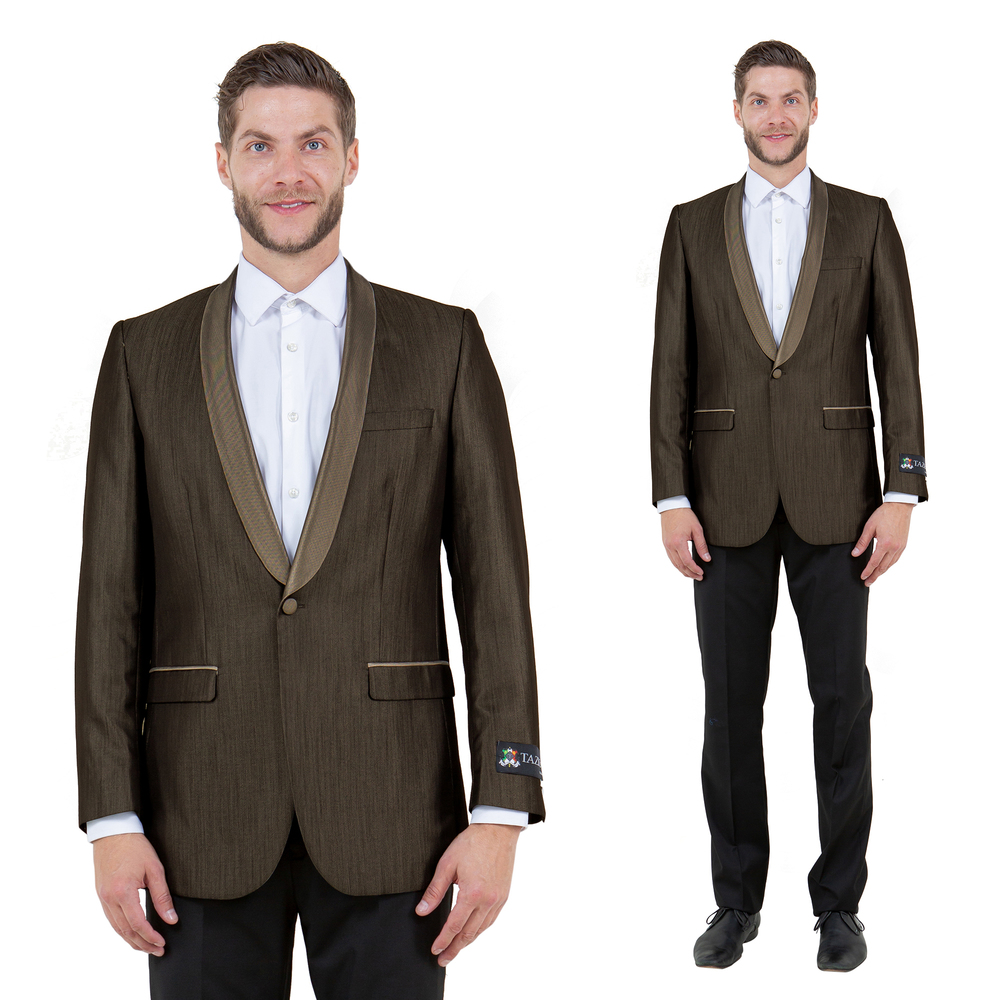 Men's Slim Fit Blazer Jacket w/ Shawl Collar, Brown